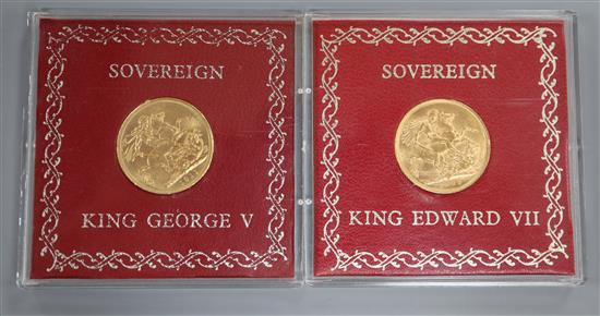 Two gold sovereigns, 1909M, edge nicks otherwise UNC and 1911S, edge nicks otherwise GEF